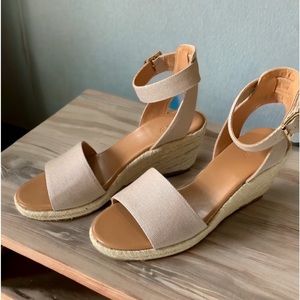 J.Crew Canvas Espadrille wedge sandal beige tan Womens Size 8